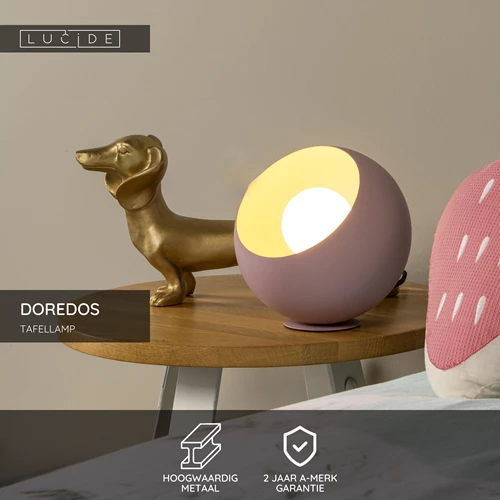 Lucide DOREDOS - Tafellamp - Ø 20 cm - 1xE27 - Roze - USP